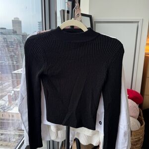 Black Ribbed Knit Women's Top
